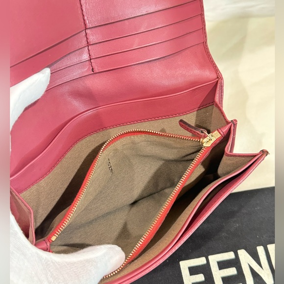 FENDI Zucchino Canvas Pink Leather Bifold Wallet with Fendi dust bag - Picture 9 of 16